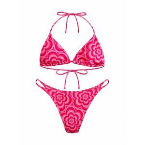 SHEIN Pink Retro Floral Bikini Set Medium Y2K Mod Flower Print String Swimsuit